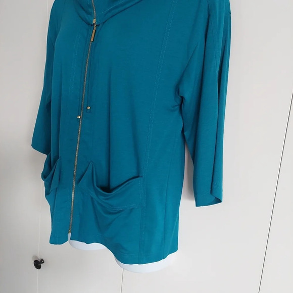 ST.JOHN Turquoise Jersey Zip up  lightweight Jacket cinched waist  Small - Picture 5 of 10